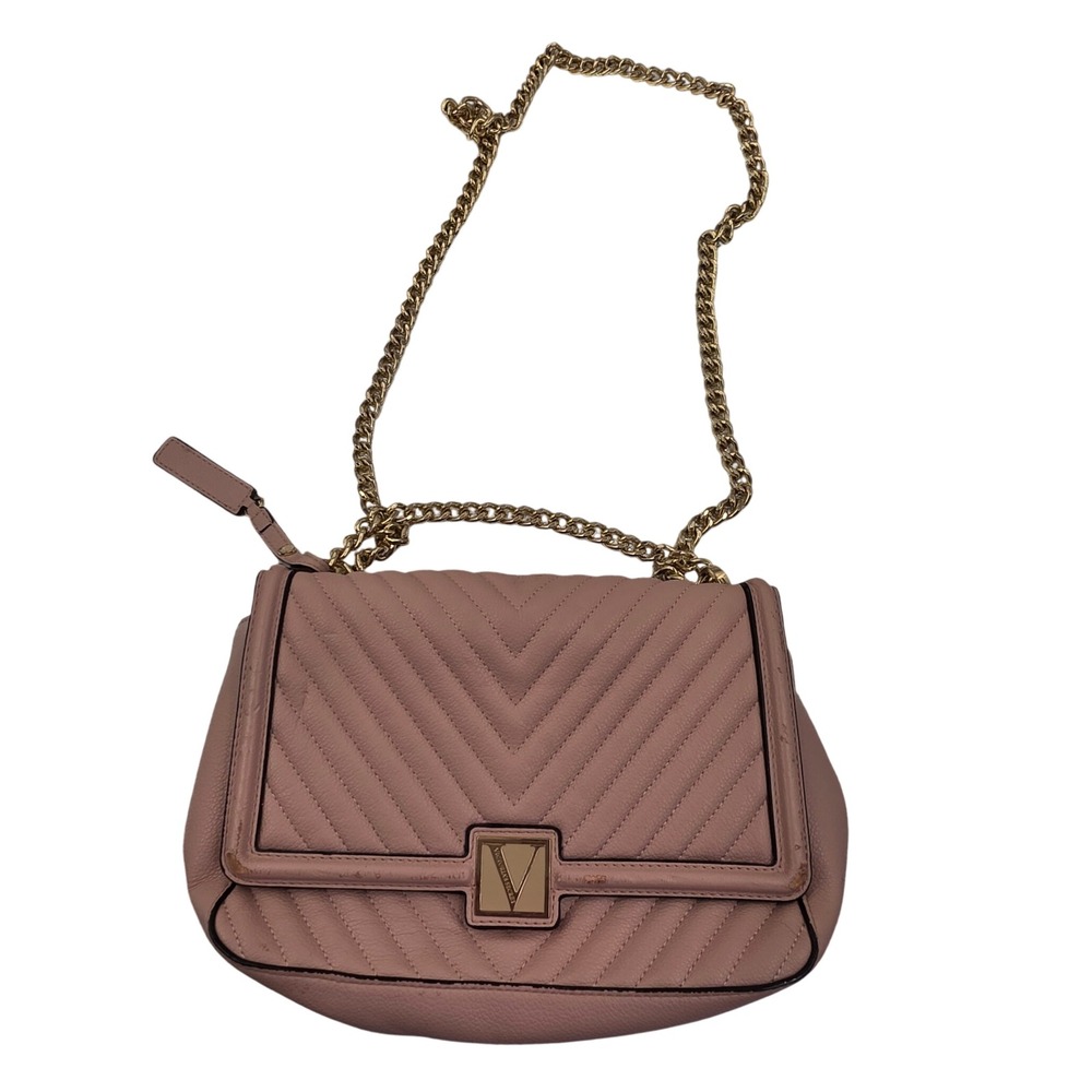 Victorias Secret Bond Street London Pink Quilted Chevron Chain Crossbody Bag O2